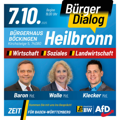 Event-Flyer Bürgerdialog der AfD-Fraktion BW im Bürgerhaus Böckingen, Heilbronn
