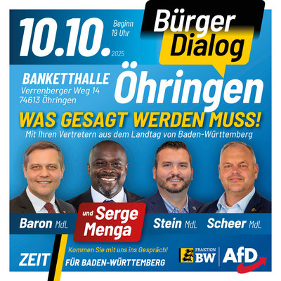 Event-Flyer Bürgerdialog der AfD-Fraktion BW in der Banketthalle Öhringen
