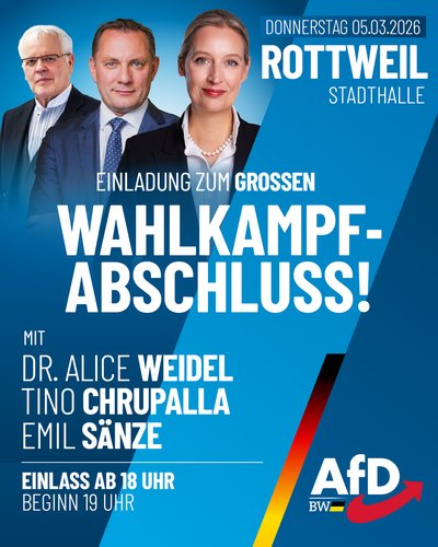 Event-Flyer Wahlkampfabschluss mit Dr. Alice Weidel und Tino Chrupalla in Rottweil 